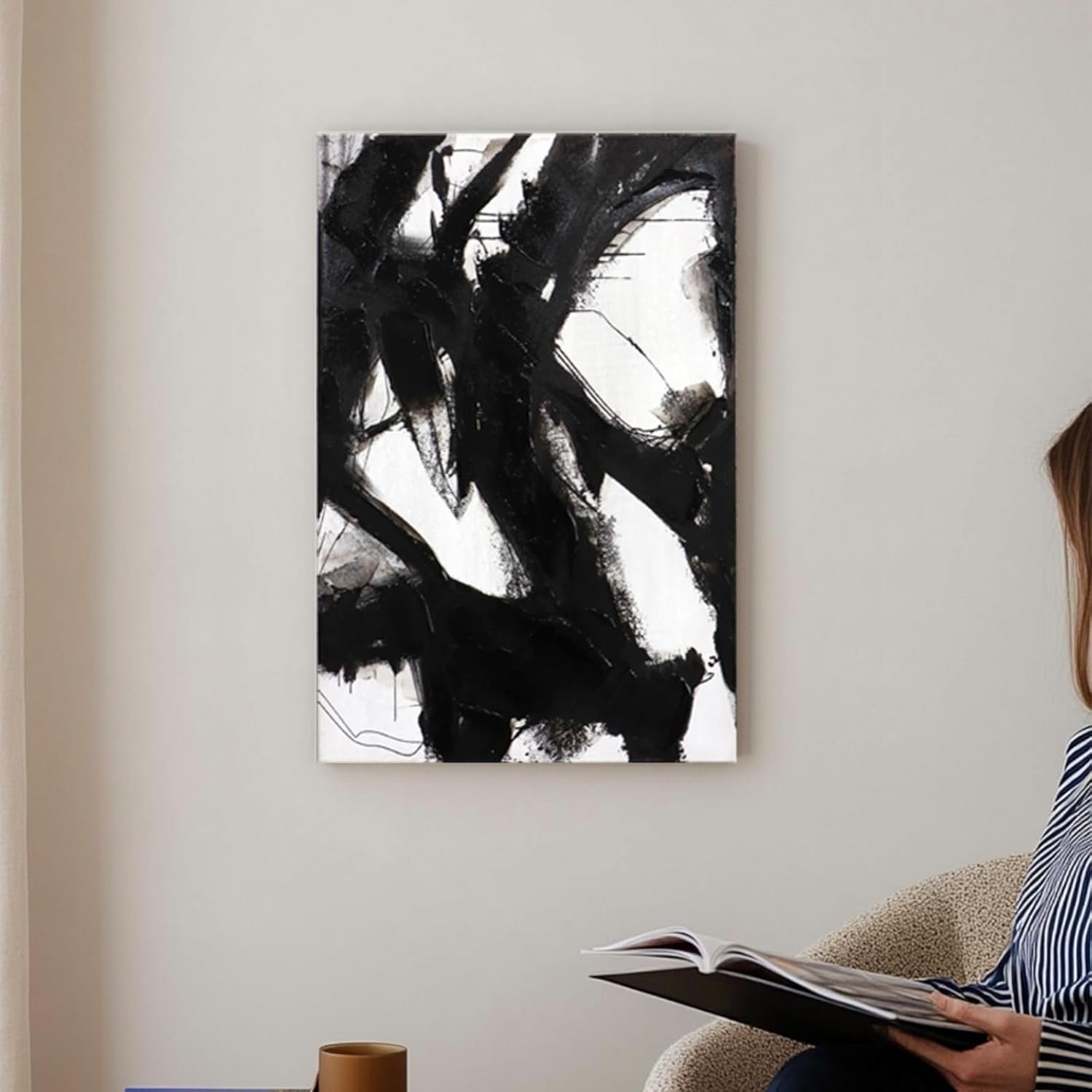 Zessonic Black and White Abstract Canvas Wall Art - Image 3